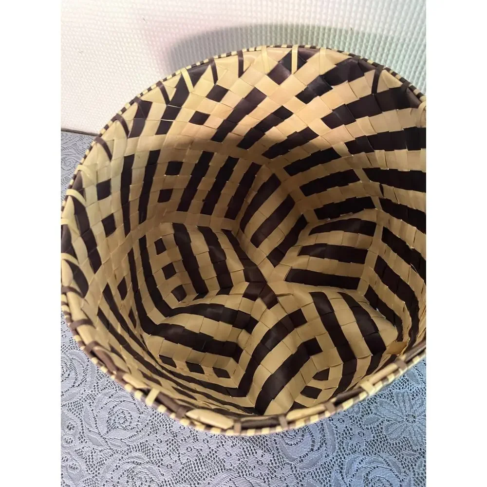 Vietnam Woven Basket Two Tone Black Cream Geometric Handmade Decor Storage